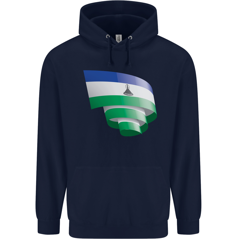 Curled Lesotho Flag Basotho Day Football Mens 80% Cotton Hoodie Navy Blue