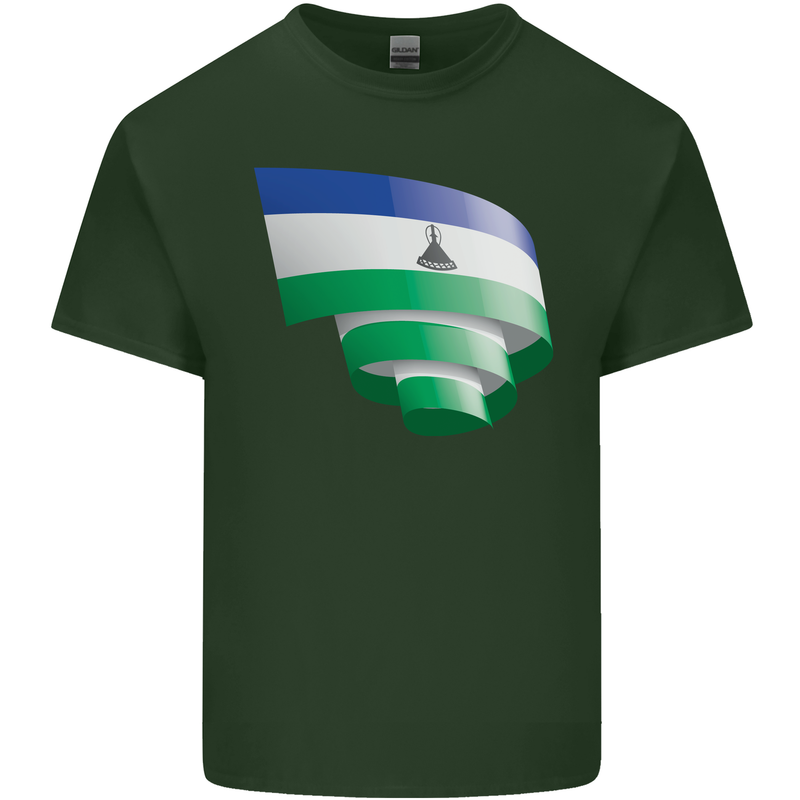 Curled Lesotho Flag Basotho Day Football Mens Cotton T-Shirt Tee Top Forest Green