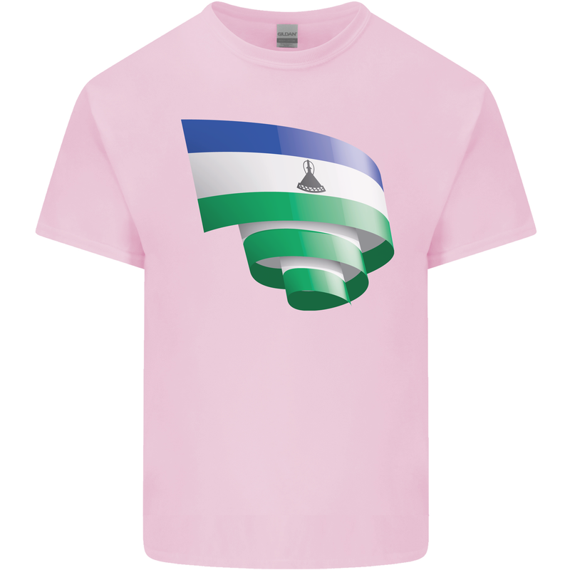 Curled Lesotho Flag Basotho Day Football Mens Cotton T-Shirt Tee Top Light Pink