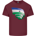 Curled Lesotho Flag Basotho Day Football Mens Cotton T-Shirt Tee Top Maroon