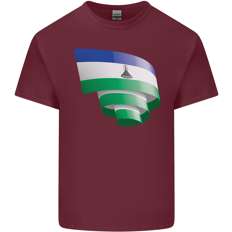 Curled Lesotho Flag Basotho Day Football Mens Cotton T-Shirt Tee Top Maroon