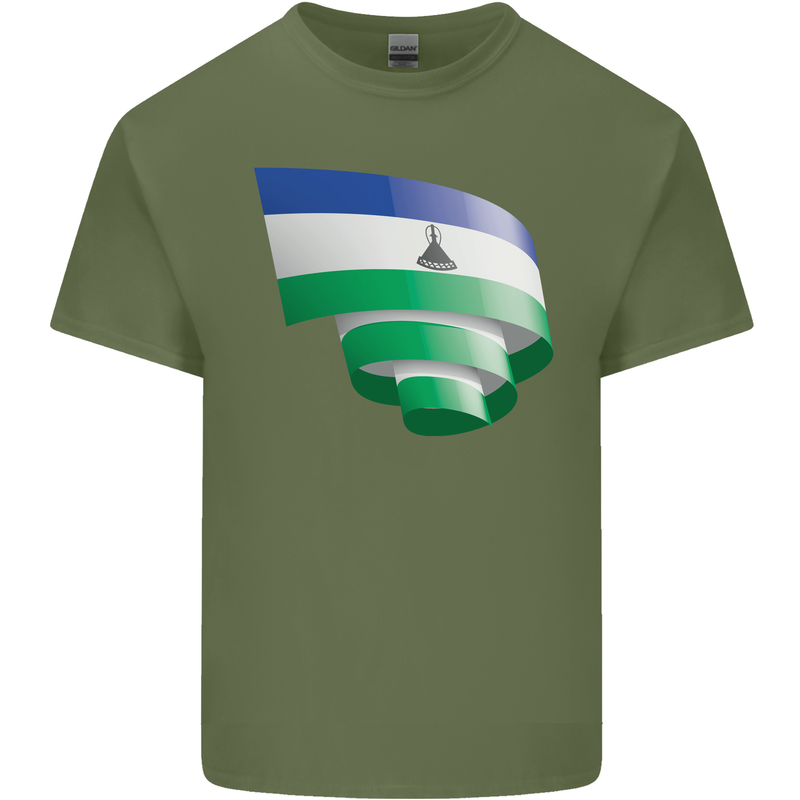 Curled Lesotho Flag Basotho Day Football Mens Cotton T-Shirt Tee Top Military Green