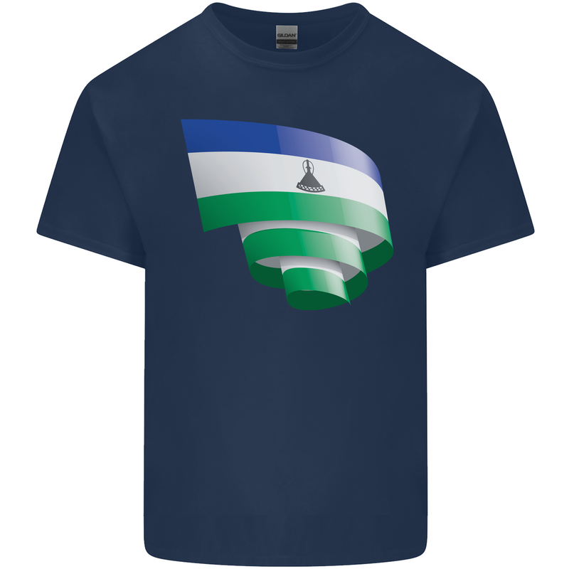 Curled Lesotho Flag Basotho Day Football Mens Cotton T-Shirt Tee Top Navy Blue