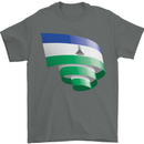 Curled Lesotho Flag Basotho Day Football Mens T-Shirt 100% Cotton Charcoal