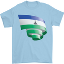 Curled Lesotho Flag Basotho Day Football Mens T-Shirt 100% Cotton Light Blue