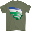 Curled Lesotho Flag Basotho Day Football Mens T-Shirt 100% Cotton Military Green