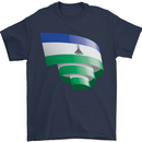 Curled Lesotho Flag Basotho Day Football Mens T-Shirt 100% Cotton Navy Blue