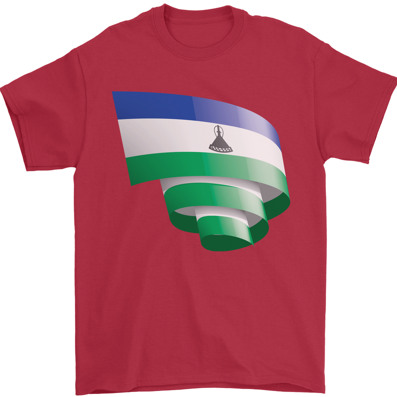 Curled Lesotho Flag Basotho Day Football Mens T-Shirt 100% Cotton Red