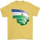 Curled Lesotho Flag Basotho Day Football Mens T-Shirt 100% Cotton Yellow