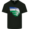 Curled Lesotho Flag Basotho Day Football Mens V-Neck Cotton T-Shirt Black