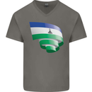 Curled Lesotho Flag Basotho Day Football Mens V-Neck Cotton T-Shirt Charcoal