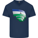 Curled Lesotho Flag Basotho Day Football Mens V-Neck Cotton T-Shirt Navy Blue