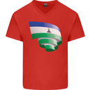 Curled Lesotho Flag Basotho Day Football Mens V-Neck Cotton T-Shirt Red