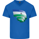 Curled Lesotho Flag Basotho Day Football Mens V-Neck Cotton T-Shirt Royal Blue