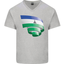 Curled Lesotho Flag Basotho Day Football Mens V-Neck Cotton T-Shirt Sports Grey