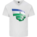 Curled Lesotho Flag Basotho Day Football Mens V-Neck Cotton T-Shirt White