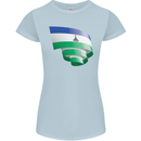 Curled Lesotho Flag Basotho Day Football Womens Petite Cut T-Shirt Light Blue