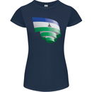 Curled Lesotho Flag Basotho Day Football Womens Petite Cut T-Shirt Navy Blue