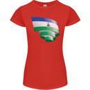 Curled Lesotho Flag Basotho Day Football Womens Petite Cut T-Shirt Red