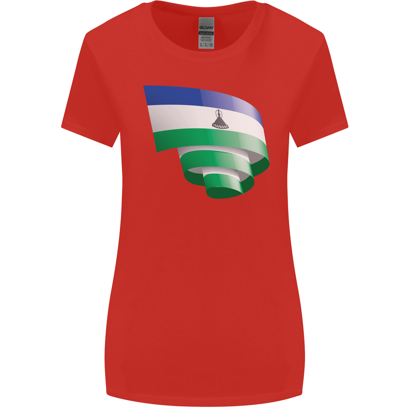 Curled Lesotho Flag Basotho Day Football Womens Wider Cut T-Shirt Red