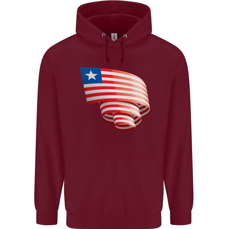 Curled Liberia Flag Liberian Day Football Childrens Kids Hoodie Maroon