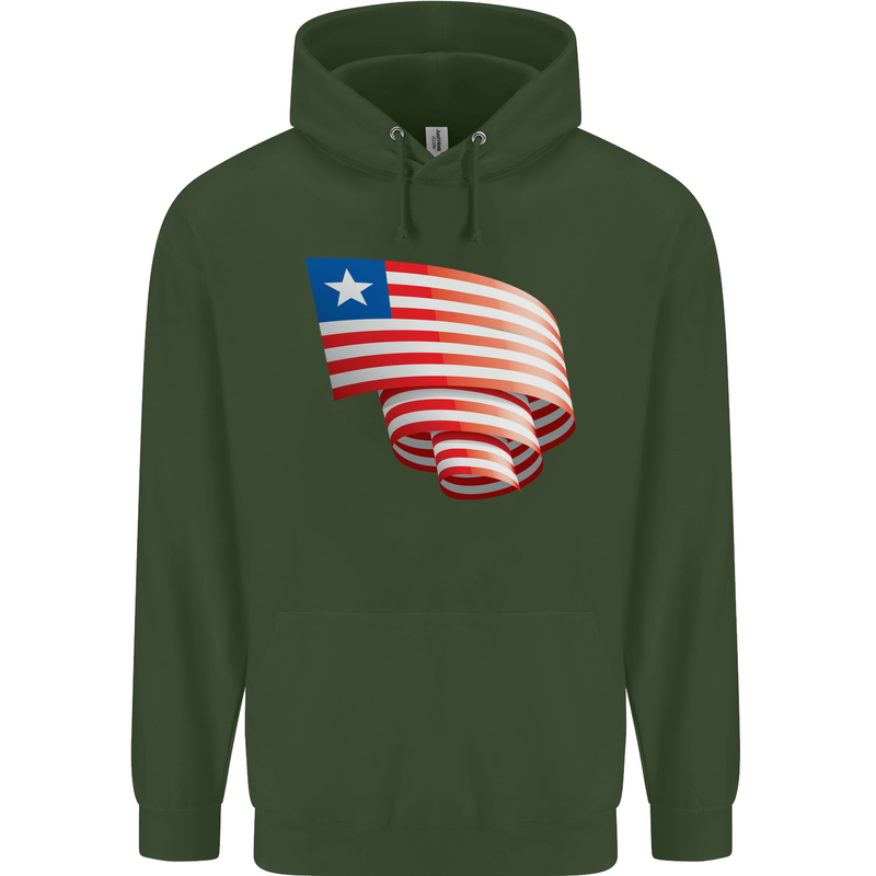 Curled Liberia Flag Liberian Day Football Mens 80% Cotton Hoodie Forest Green