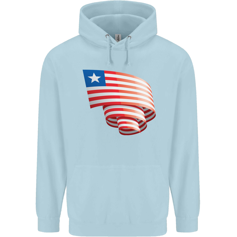 Curled Liberia Flag Liberian Day Football Mens 80% Cotton Hoodie Light Blue