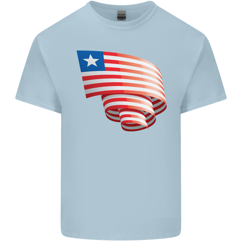 Curled Liberia Flag Liberian Day Football Mens Cotton T-Shirt Tee Top Light Blue