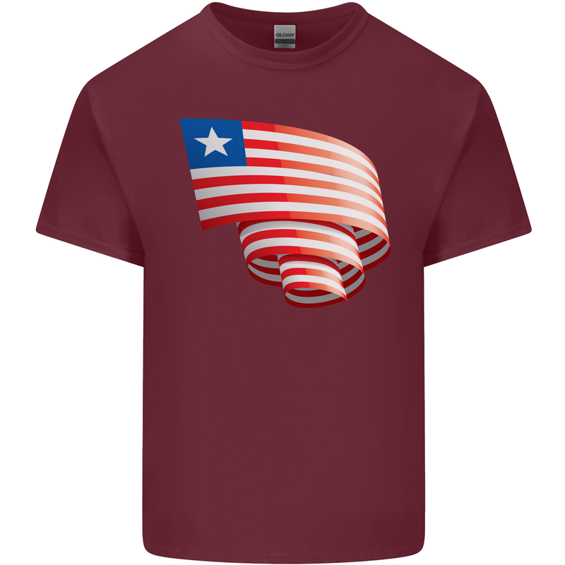 Curled Liberia Flag Liberian Day Football Mens Cotton T-Shirt Tee Top Maroon