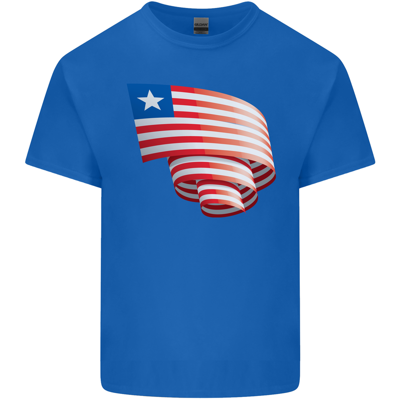 Curled Liberia Flag Liberian Day Football Mens Cotton T-Shirt Tee Top Royal Blue