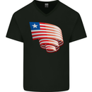 Curled Liberia Flag Liberian Day Football Mens V-Neck Cotton T-Shirt Black