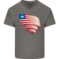 Curled Liberia Flag Liberian Day Football Mens V-Neck Cotton T-Shirt Charcoal