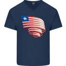 Curled Liberia Flag Liberian Day Football Mens V-Neck Cotton T-Shirt Navy Blue