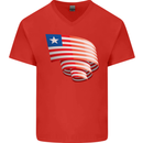 Curled Liberia Flag Liberian Day Football Mens V-Neck Cotton T-Shirt Red