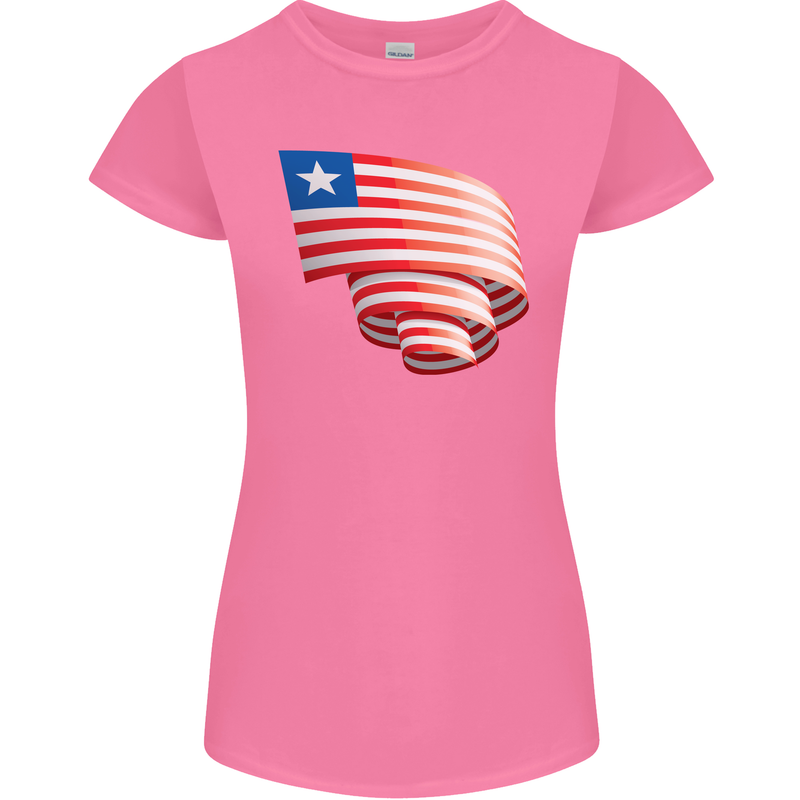 Curled Liberia Flag Liberian Day Football Womens Petite Cut T-Shirt Azalea