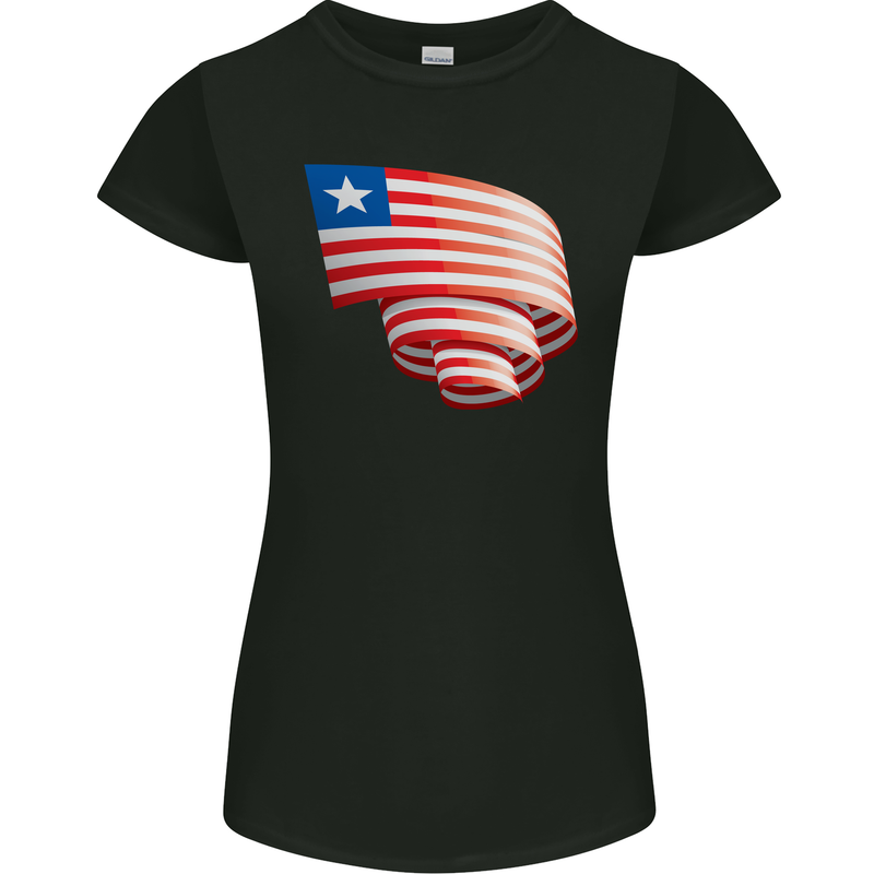 Curled Liberia Flag Liberian Day Football Womens Petite Cut T-Shirt Black