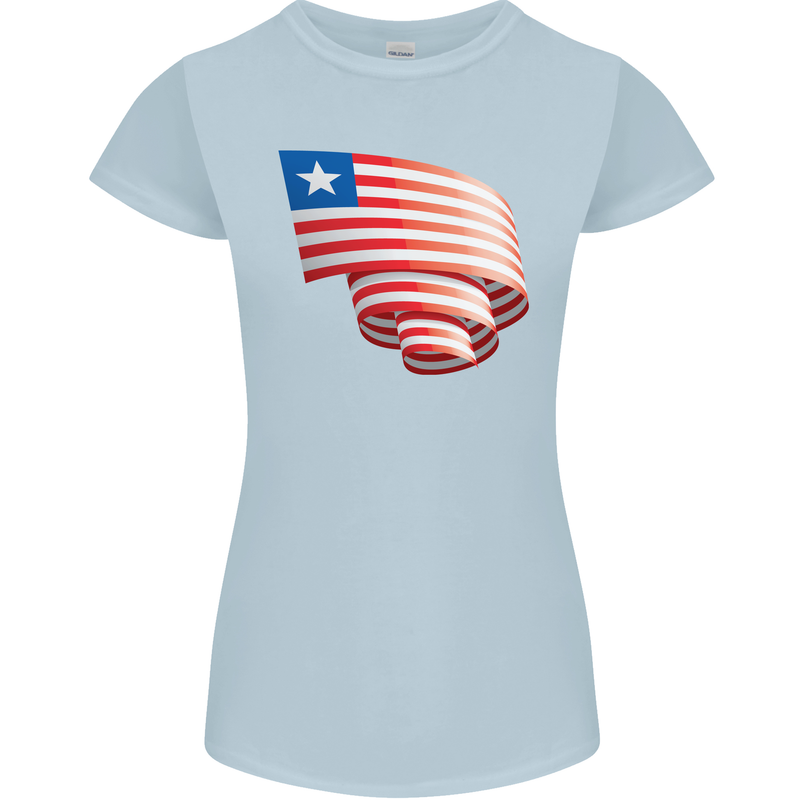 Curled Liberia Flag Liberian Day Football Womens Petite Cut T-Shirt Light Blue