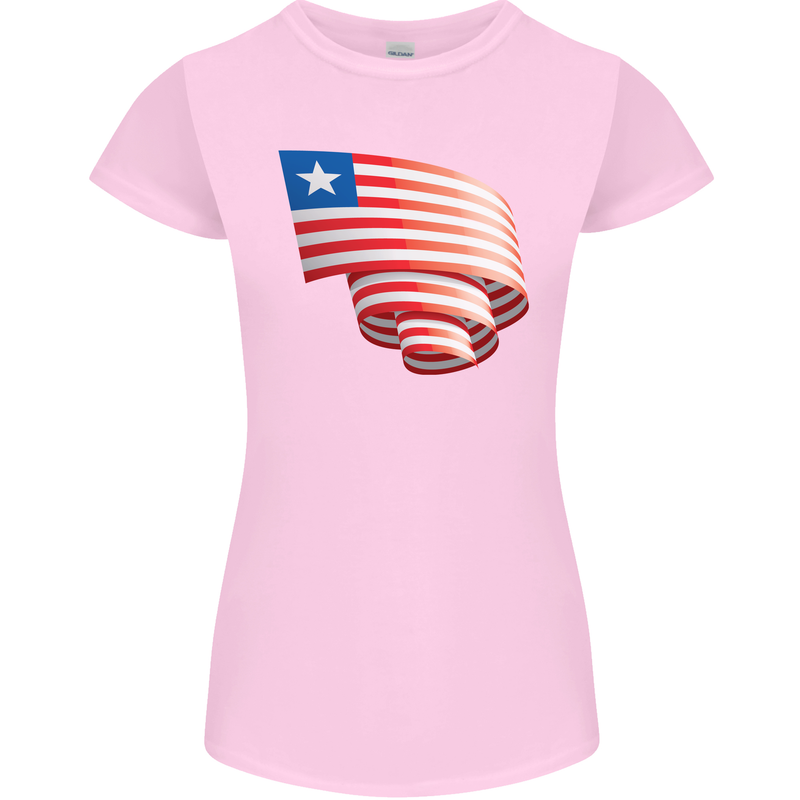 Curled Liberia Flag Liberian Day Football Womens Petite Cut T-Shirt Light Pink