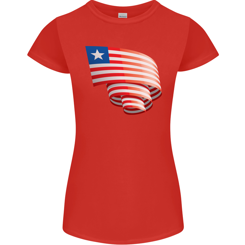 Curled Liberia Flag Liberian Day Football Womens Petite Cut T-Shirt Red