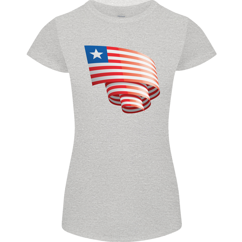 Curled Liberia Flag Liberian Day Football Womens Petite Cut T-Shirt Sports Grey
