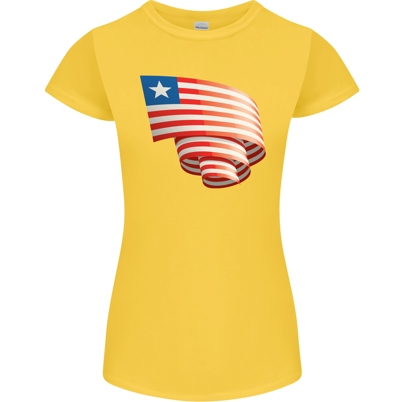 Curled Liberia Flag Liberian Day Football Womens Petite Cut T-Shirt Yellow
