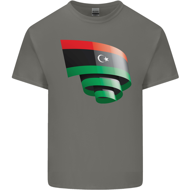 Curled Libya Flag Libyan Day Football Kids T-Shirt Childrens Charcoal
