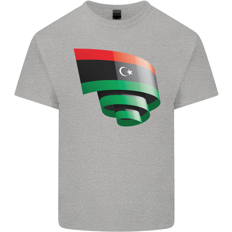 Curled Libya Flag Libyan Day Football Kids T-Shirt Childrens Sports Grey