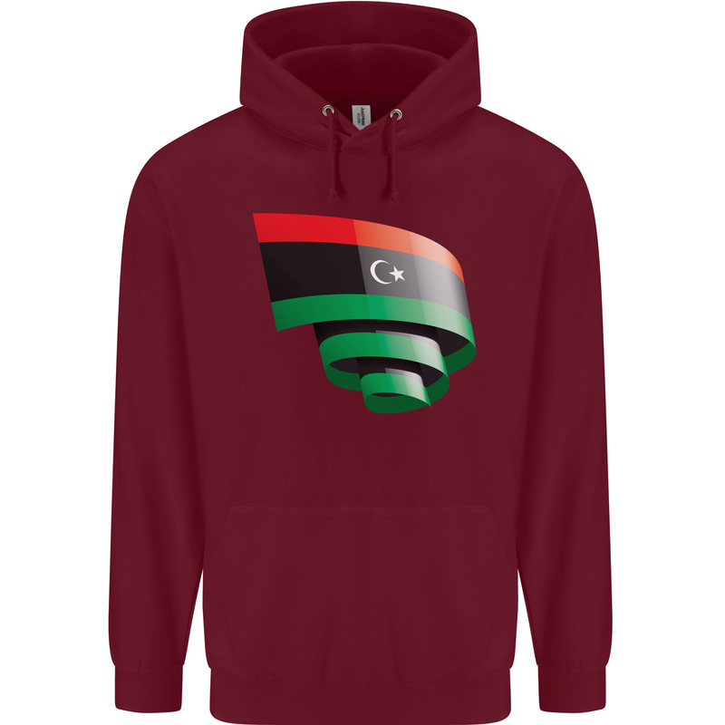 Curled Libya Flag Libyan Day Football Mens 80% Cotton Hoodie Maroon