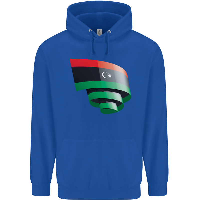 Curled Libya Flag Libyan Day Football Mens 80% Cotton Hoodie Royal Blue