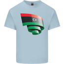 Curled Libya Flag Libyan Day Football Mens Cotton T-Shirt Tee Top Light Blue