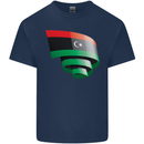 Curled Libya Flag Libyan Day Football Mens Cotton T-Shirt Tee Top Navy Blue