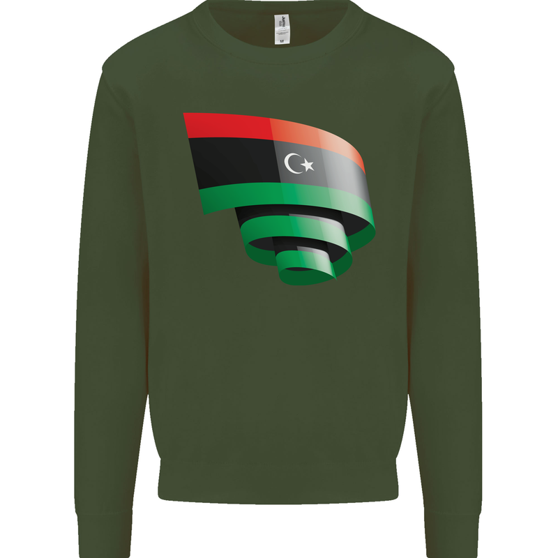 Curled Libya Flag Libyan Day Football Mens Sweatshirt Jumper Forest Green