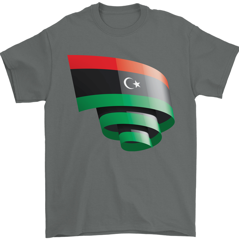 Curled Libya Flag Libyan Day Football Mens T-Shirt 100% Cotton Charcoal