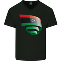 Curled Libya Flag Libyan Day Football Mens V-Neck Cotton T-Shirt Black